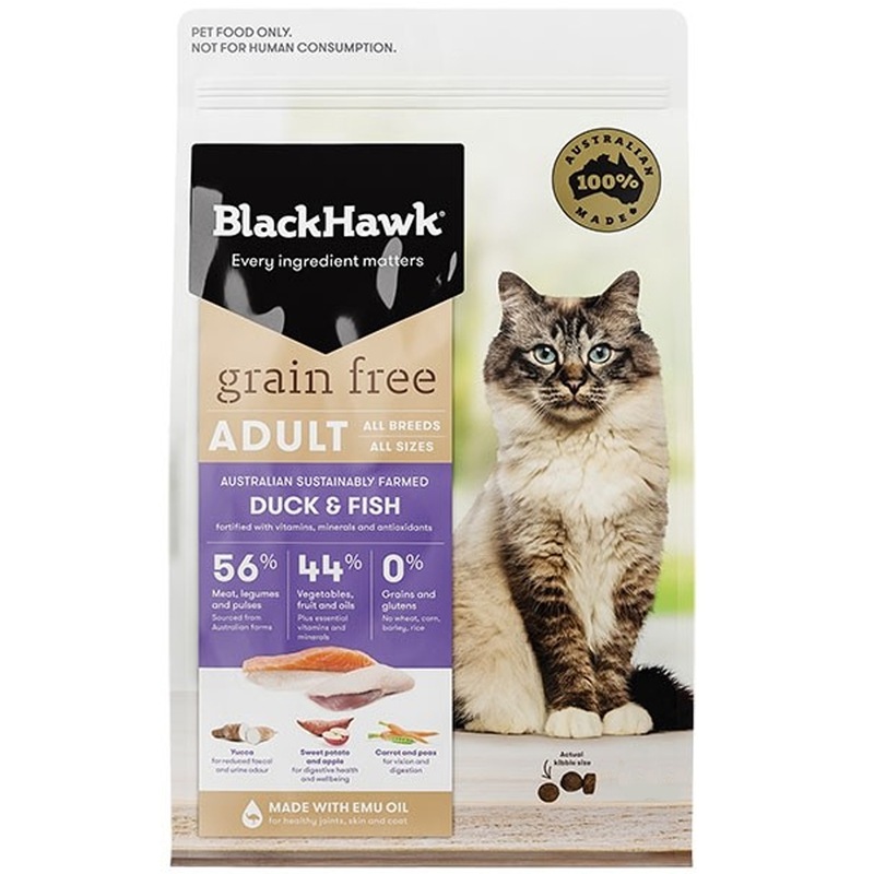 Buy Black Hawk Cat Food Grain Free Duck & Fish 3 Sizes MyDeal
