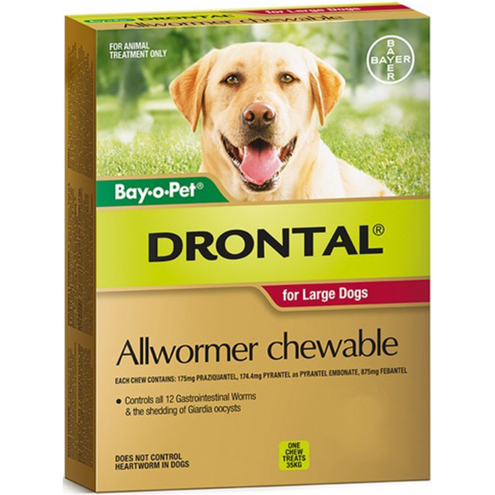 Drontal Chewable Allwormer for Dogs Large up to 35kg - 2 Sizes