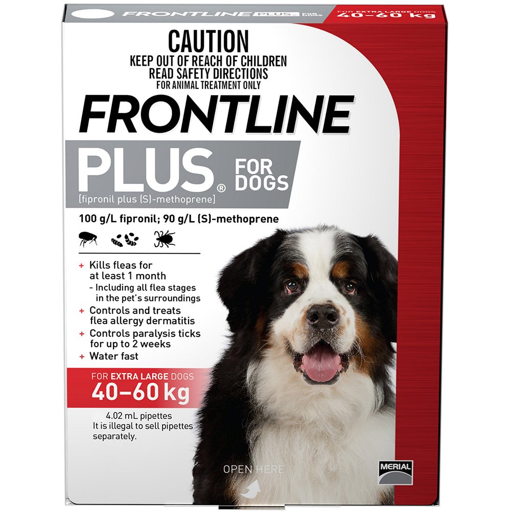 Frontline Plus Extra Large Dog 40-60kg Red Topical Tick & Flea Control - 2 Sizes