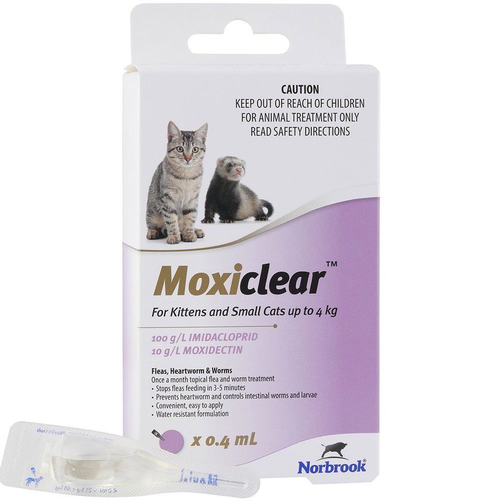 Moxiclear Fleas & Worms Treatment for Kitten & Small Up to 4kg Purple - 2 Sizes