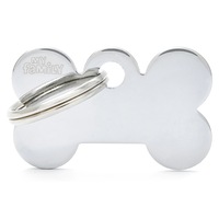 My Family Basic Bone Pet Tag Collar Accessory Chromed - 3 Sizes