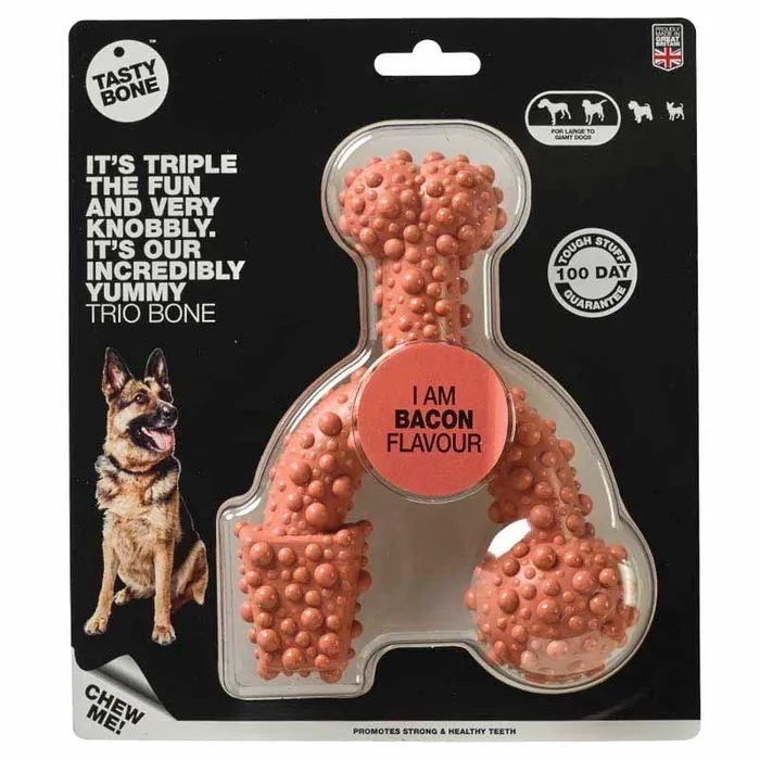 Tasty Bone Nylon Trio Bone Bacon Dental Care Dog Chew - 2 Sizes