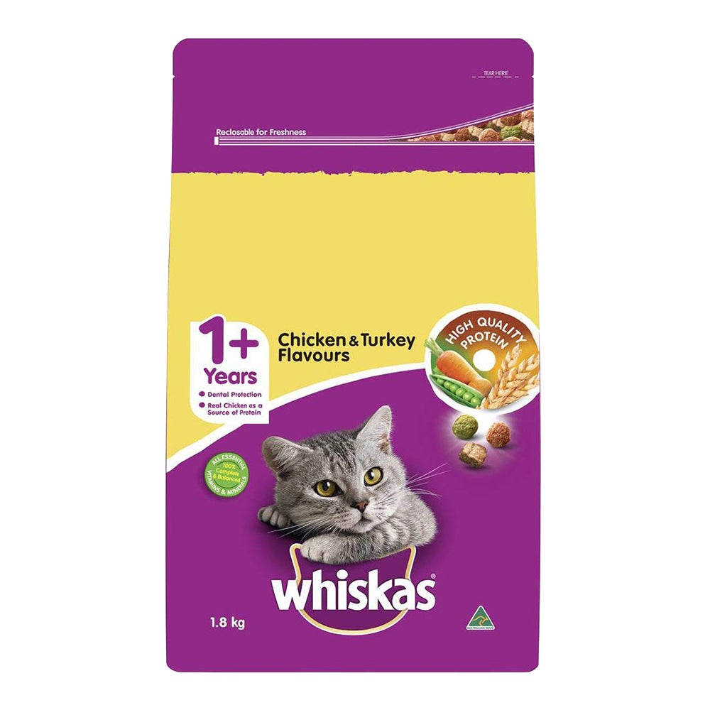 Whiskas Adult 1+ Dry Cat Food Chicken & Turkey 1.8kg