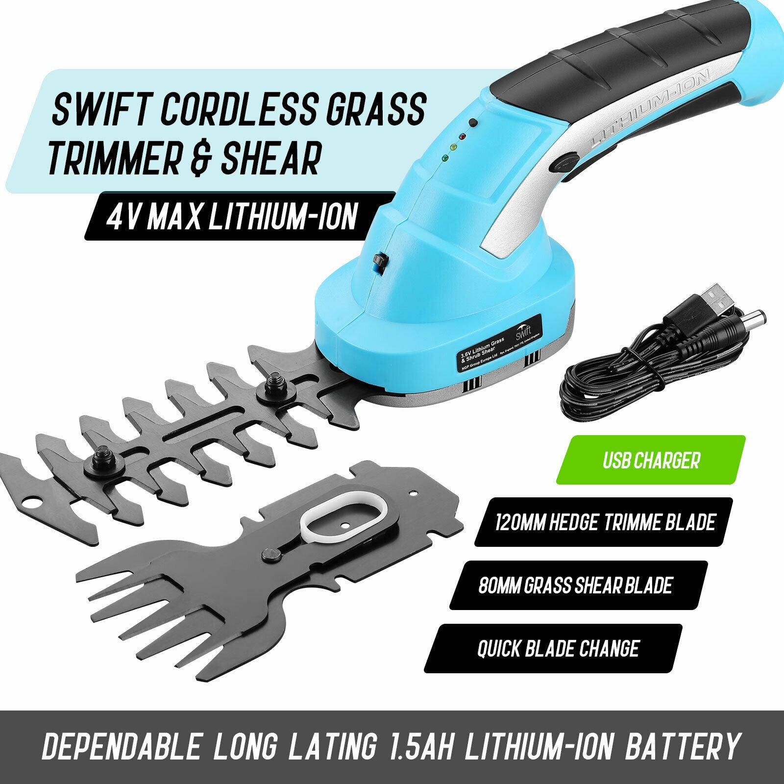 Swift 4V Max Cordless Mini Hedge Trimmer Grass Shear Battery Grass Cutter