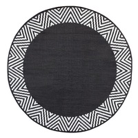 Olympia Black & White Round Recycled Plastic Outdoor Rug and Mat 180cm - Weatherproof Rug, Recycled Plastic, Sustainable, Eco Friendly UV Resistant, Durable Outdoor, Patio Rug, Fade Resistant