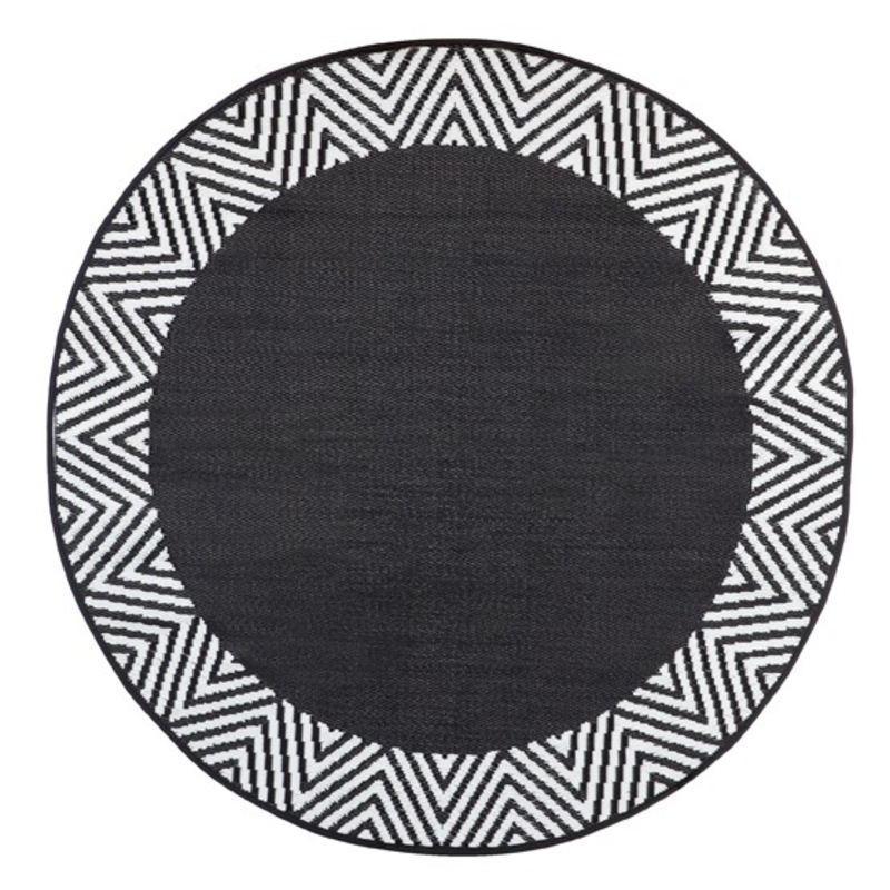 Buy 180cm Olympia Black & White Round Recycled Plastic Outdoor Rug and