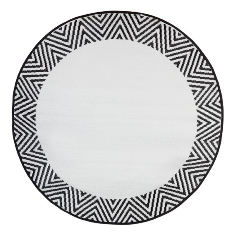 Buy 180cm Olympia Black & White Round Recycled Plastic Outdoor Rug and