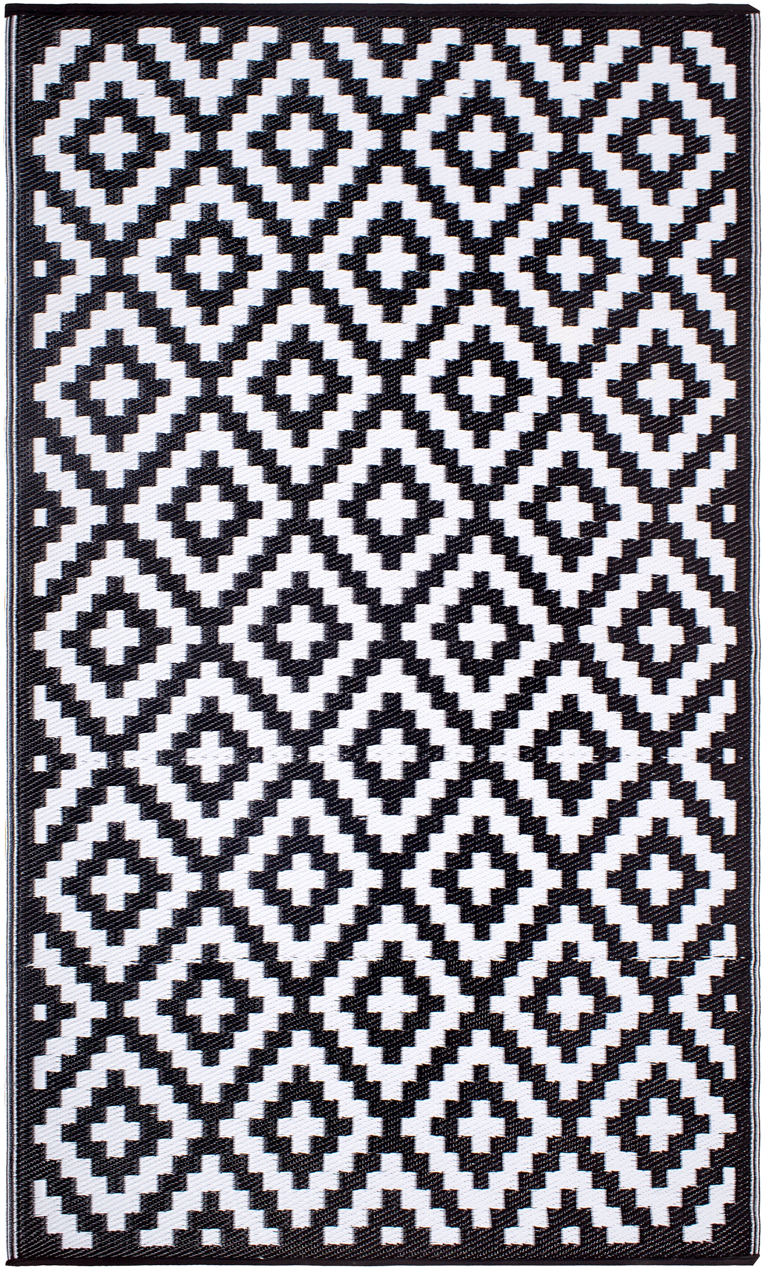 Black And White Aztec Monochrome Recycled Plastic Outdoor Rug Patio Rug