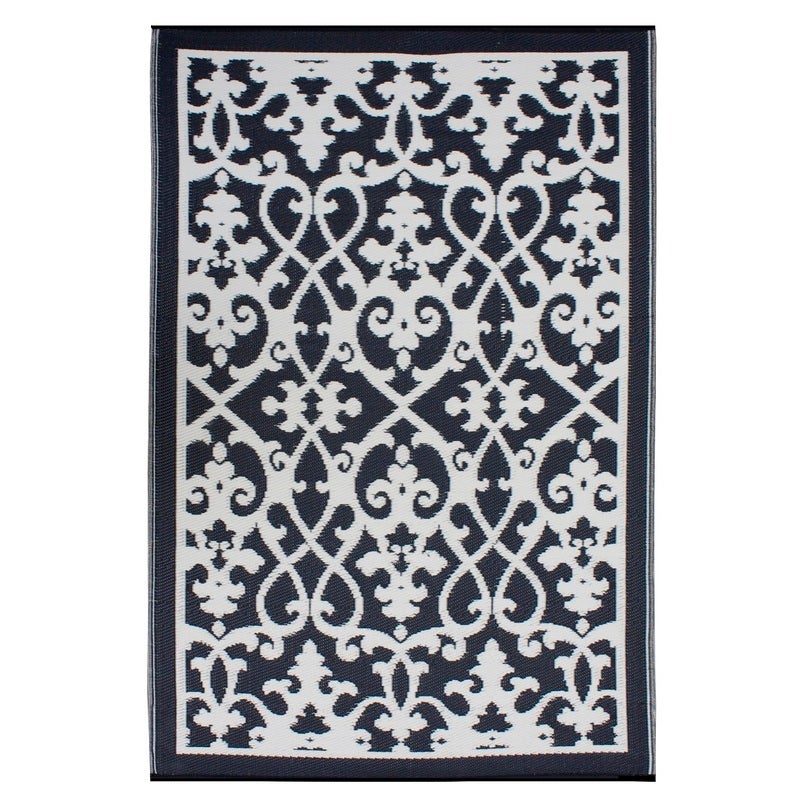 Foldable Recycled Plastic Outdoor Rug Waterproof reversible Venice Black and Cream