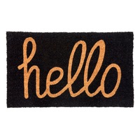 Hello - Black PVC Backed Coir Doormat - Entry Mat, Welcome Mat, Door mat, Non Slip, Anti Slip, Front Door, Waterproof, Durable