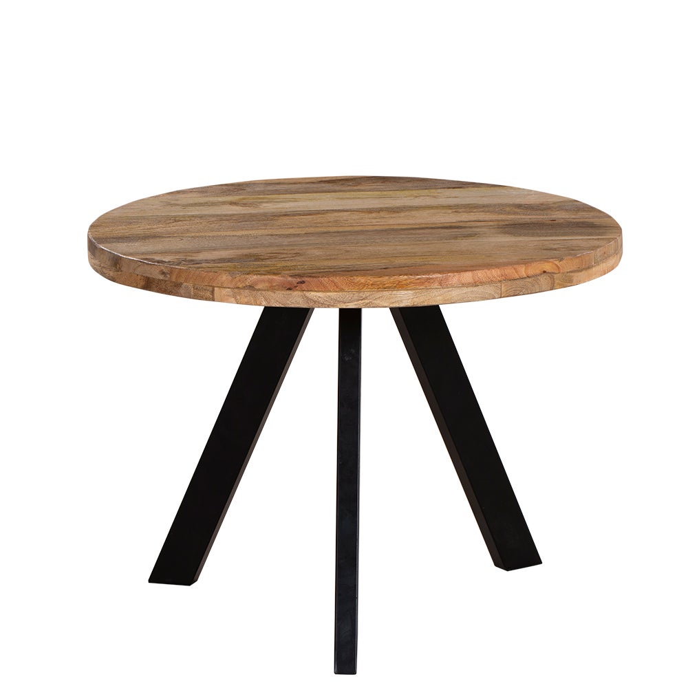 Natural & Black Solid Wood Round Coffee Table Side Table Living Room Bedroom