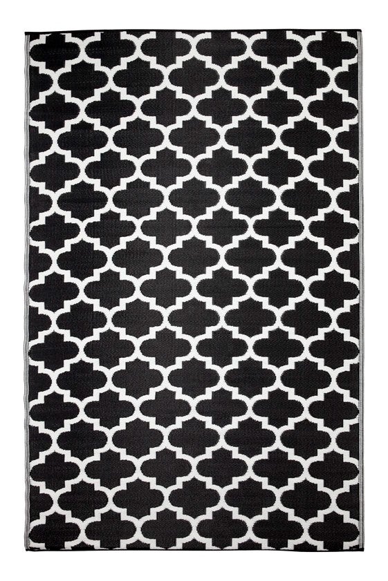 Recycled Plastic Outdoor Rug and Mat Tangier Black and White