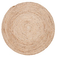 Round Jute Rug - Natural & Cream Fibre Decorative Floor Rug Plumeria- Jute Fiber, Natural Weave, Eco Friendly, Plant Based, Round, Circular, Symmetrical, Circle, Floor Rug