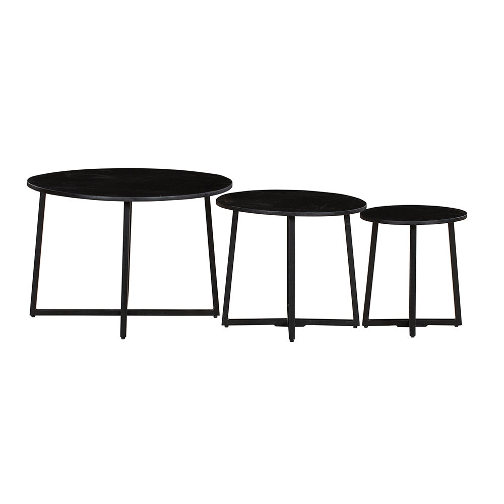 Set Of 3 Solid Wood Black Round Nested Coffee Table Living Room Side Table