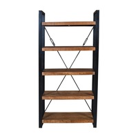 Wooden And Black Metal Industrial 5 Tier Bookshelf Bookcase Storgae Unit Shelves