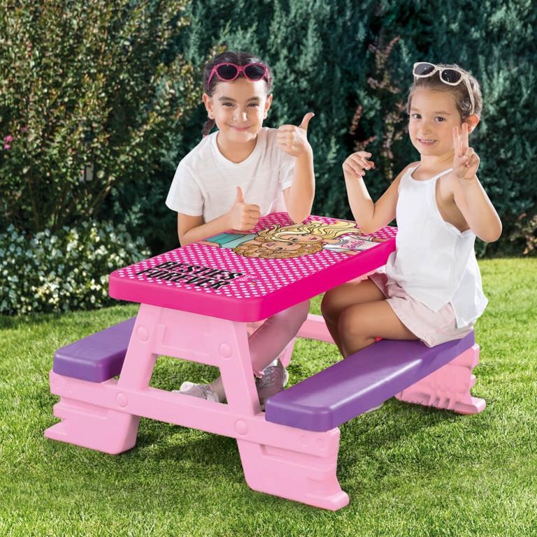 pink picnic table