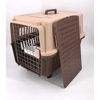 YES4PETS Brown Large Dog Puppy Cat Crate Pet Carrier Cage With Tray, Bowl & Wheel