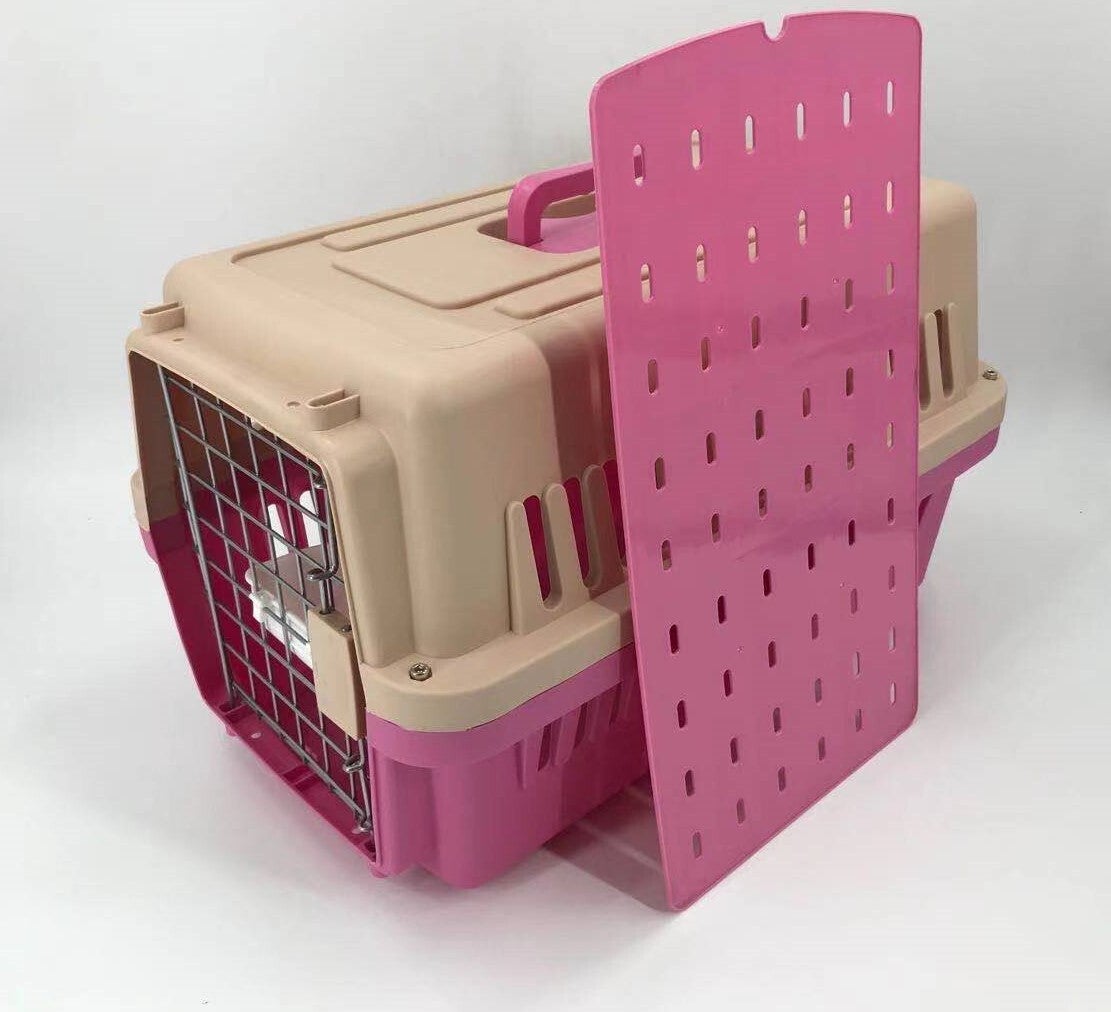 YES4PETS Medium Dog Cat Crate Pet Carrier Airline Cage With Bowl & Tray-Pink