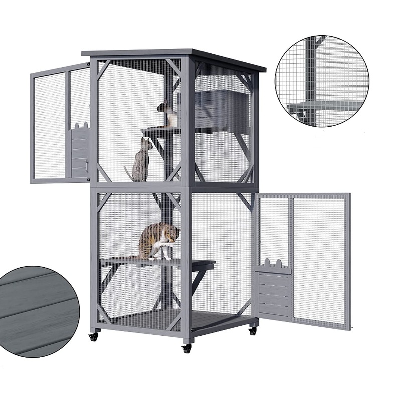 Buy Pet Cat Shelter Condo with Escape Door Wooden Kitten Cage House