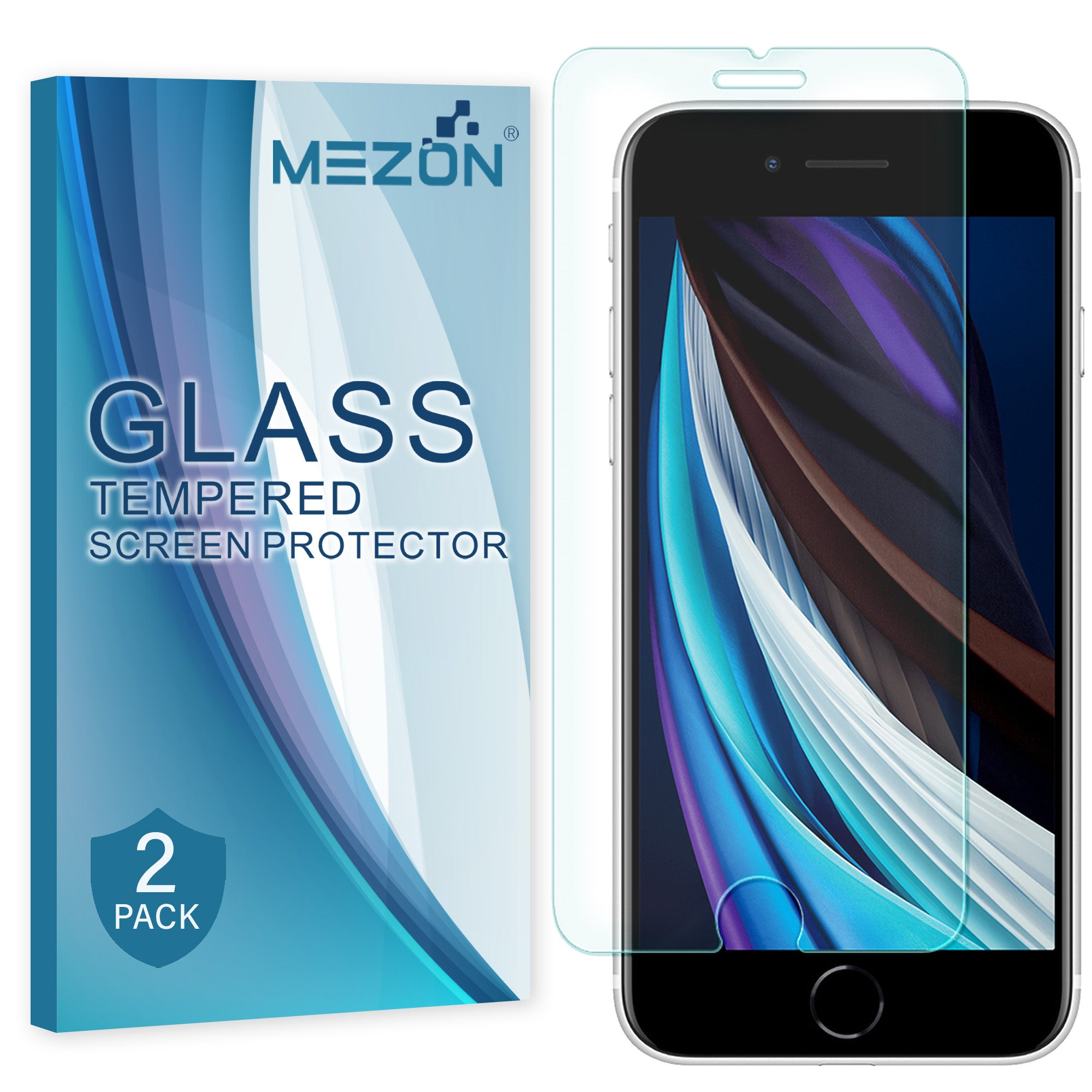 [2 Pack] Apple iPhone 8 (4.7”) Tempered Glass Crystal Clear Premium 9H HD Screen Protector by MEZON – Case Friendly, Shock Absorption (iPhone 8, 9H)