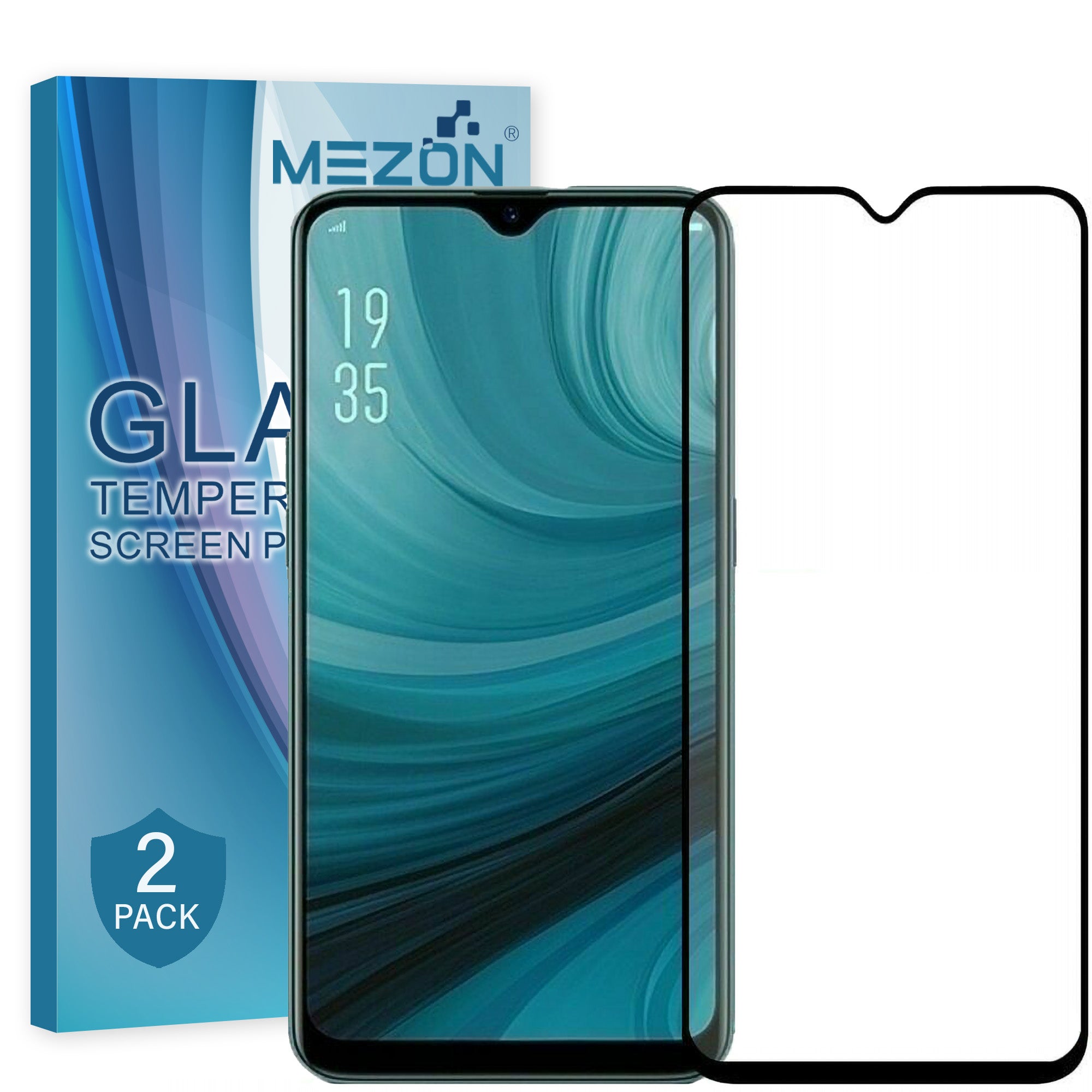 [2 Pack] Full Coverage OPPO AX5s Tempered Glass Crystal Clear Premium 9H HD Screen Protector by MEZON (OPPO AX5s, 9H Full)