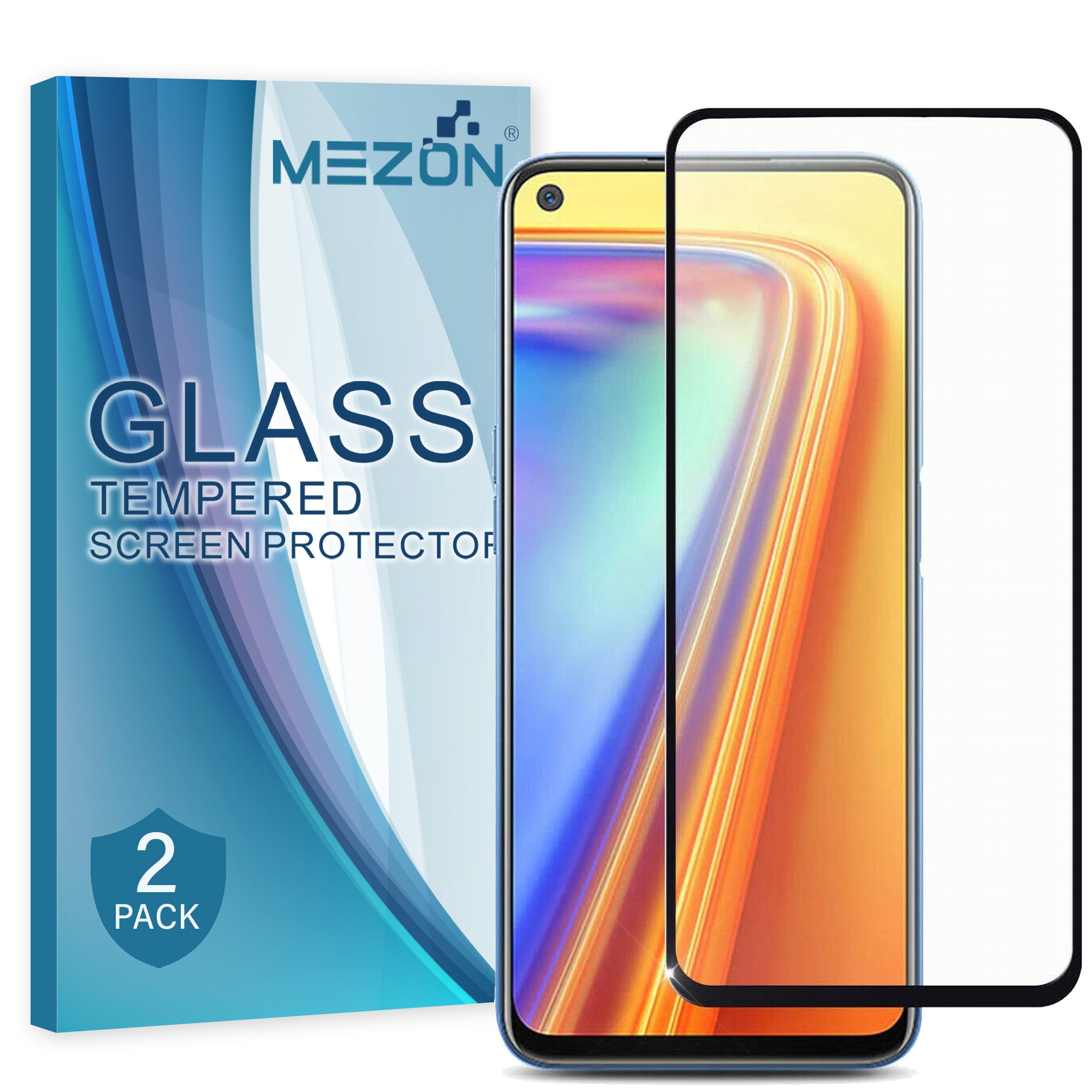[2 Pack] Full Coverage Realme 7 5G Tempered Glass Crystal Clear Premium 9H HD Screen Protector by MEZON (Realme 7 5G, 9H Full) – FREE EXPRESS
