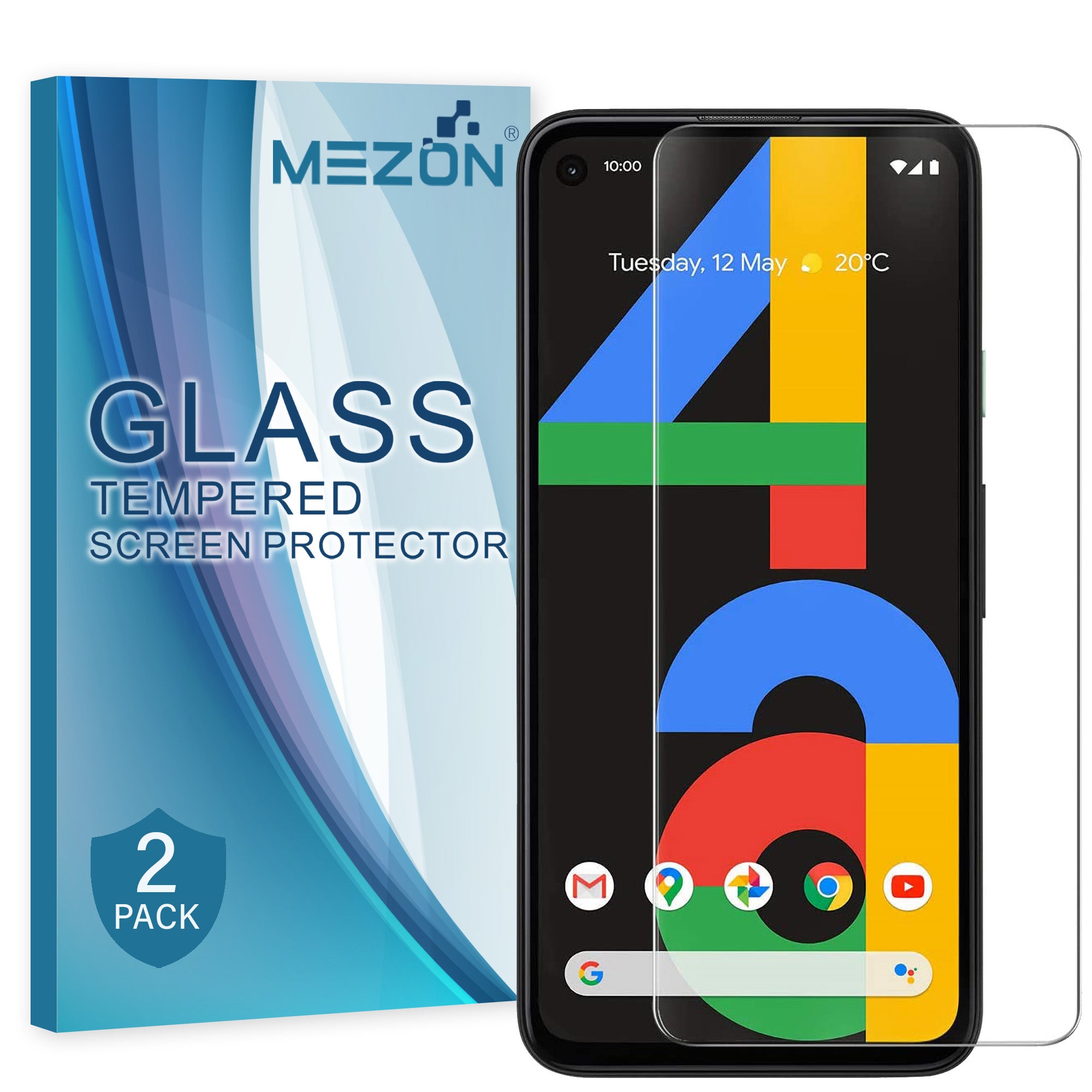 [2 Pack] Google Pixel 4a Tempered Glass Crystal Clear Premium 9H HD Screen Protector by MEZON – Case Friendly, Shock Absorption (Pixel 4a, 9H)
