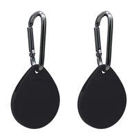 [2 pack] MEZON Black Silicone Protective Full Coverage Case Holder for Apple AirTag Tracker with Keychain Ring (Silicone Full, 2x Black)