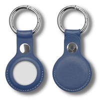 [2 pack] MEZON Blue PU Leather Protective Case Holder for Apple AirTag Tracker with Keychain Ring (Leather, 2x Blue)