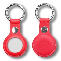 [2 pack] MEZON Red PU Leather Protective Case Holder for Apple AirTag Tracker with Keychain Ring (Leather, 2x Red)
