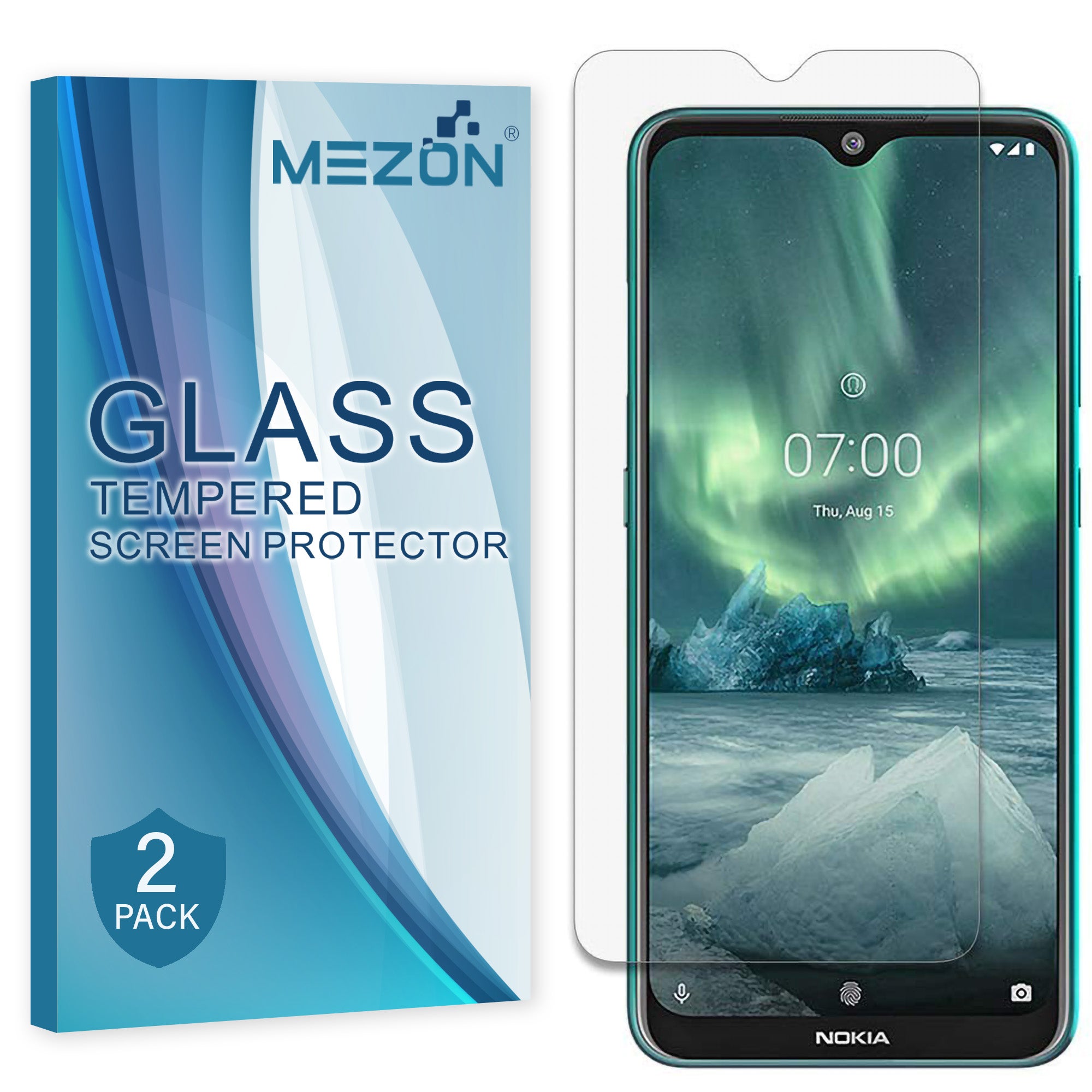 [2 Pack] Nokia 2.3 Tempered Glass Crystal Clear Premium 9H HD Screen Protector by MEZON – Case Friendly, Shock Absorption (Nokia 2.3, 9H)