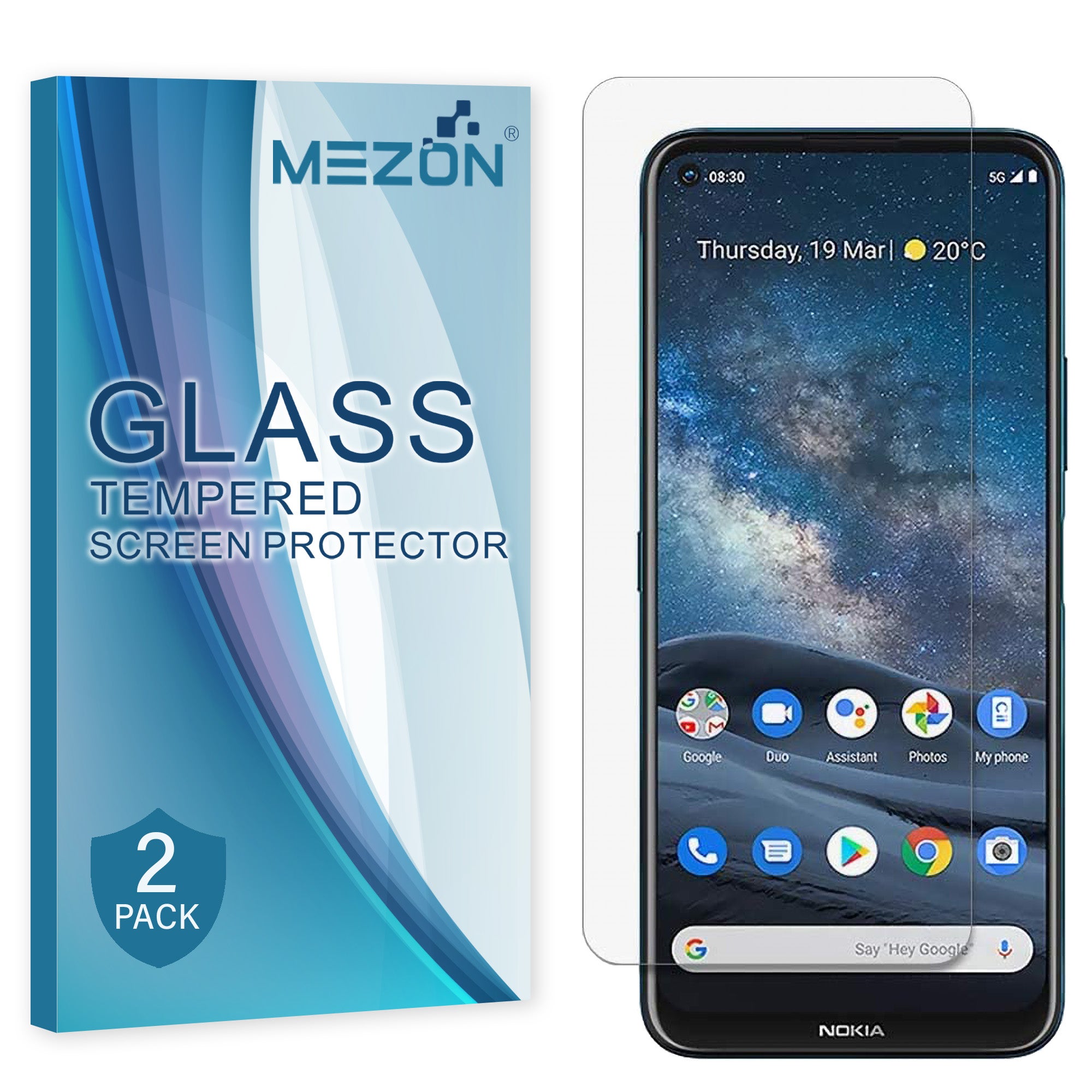 [2 Pack] Nokia 8.3 5G Tempered Glass Crystal Clear Premium 9H HD Screen Protector by MEZON – Case Friendly, Shock Absorption (Nokia 8.3 5G, 9H)