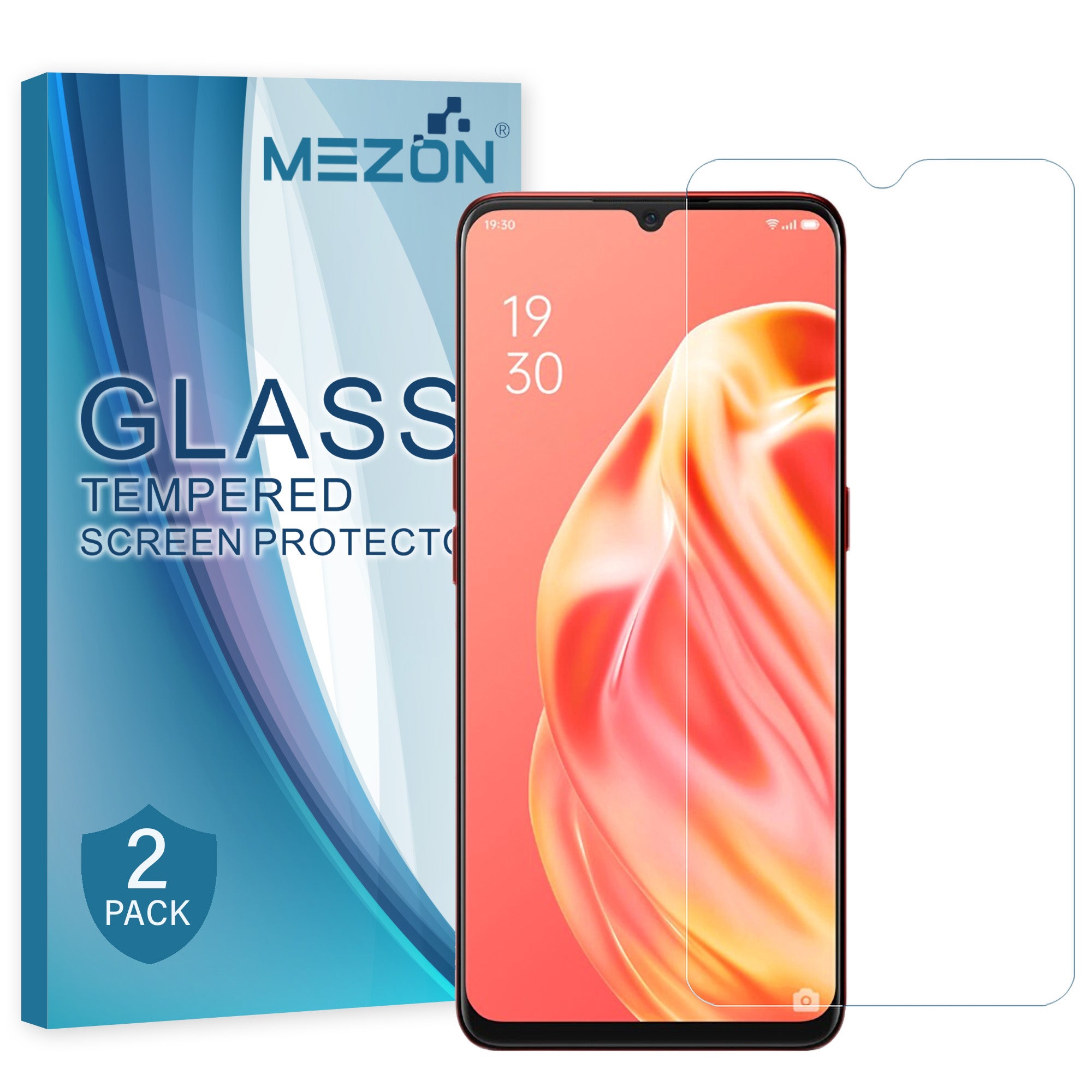 [2 Pack] Realme C12 Tempered Glass 9H HD Crystal Clear Premium Screen Protector by MEZON – Case Friendly, Shock Absorption (Realme C12, 9H)