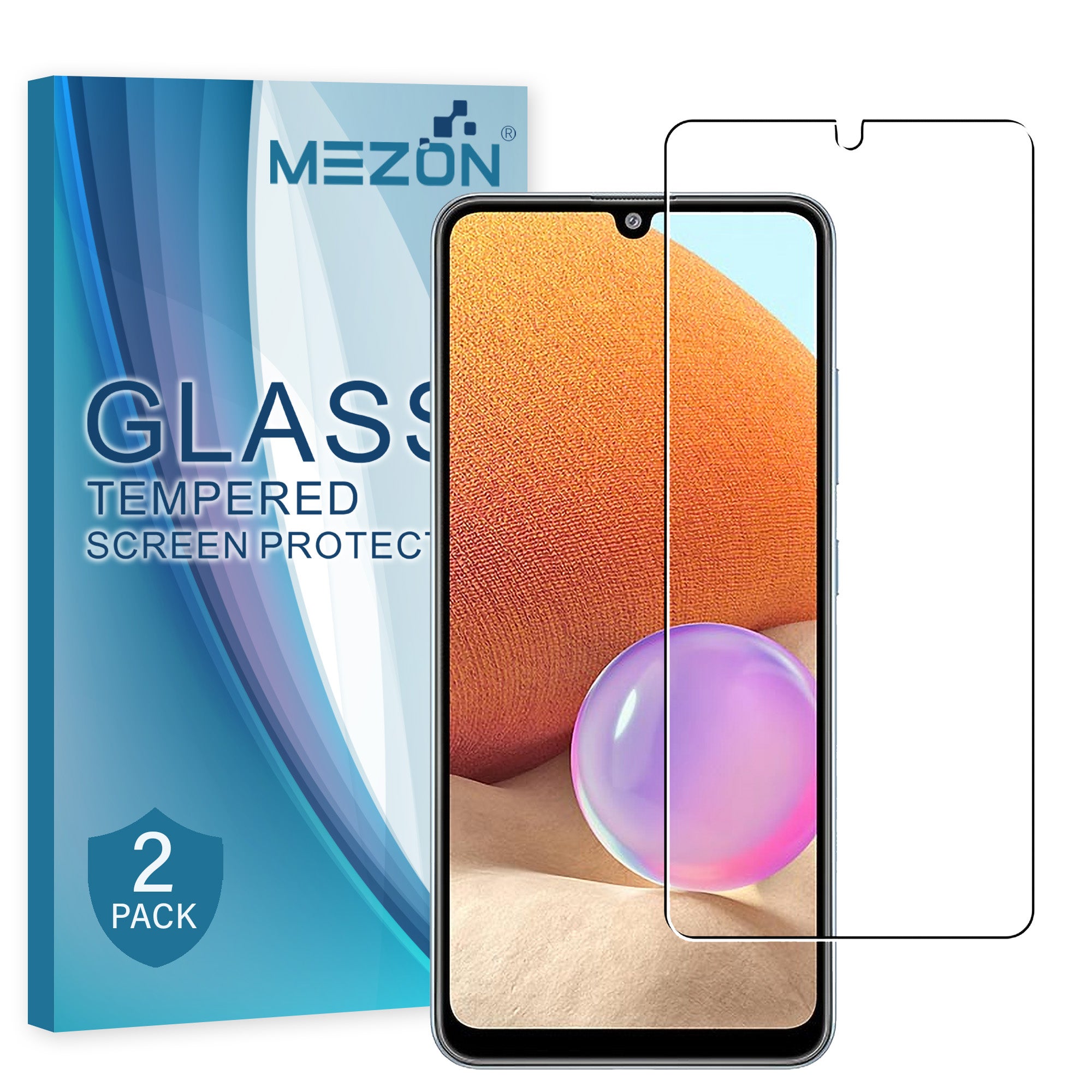 [2 Pack] Samsung Galaxy A32 4G Tempered Glass Crystal Clear Premium 9H HD Screen Protector by MEZON – Case Friendly, Shock Absorption (A32, 9H)