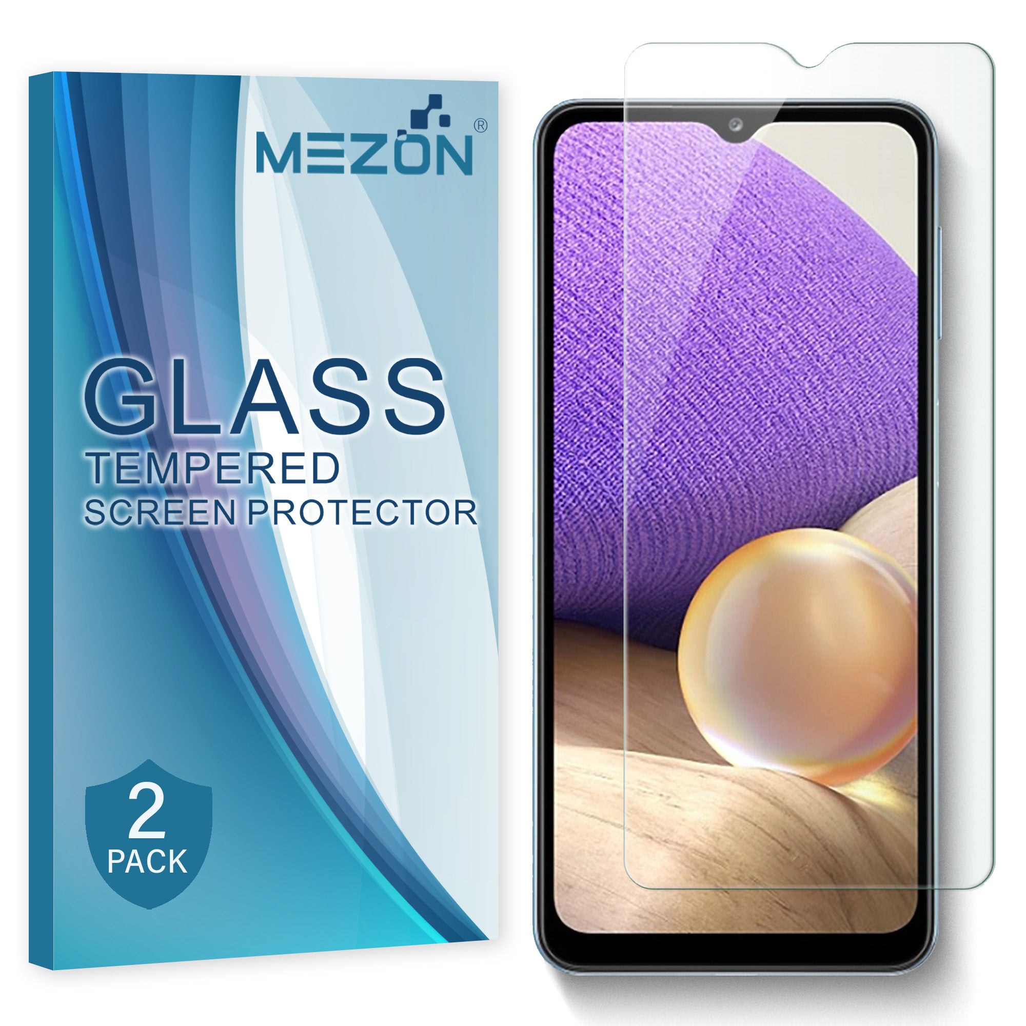 [2 Pack] Samsung Galaxy A32 5G Tempered Glass Crystal Clear Premium 9H HD Screen Protector by MEZON – Case Friendly, Shock Absorption (A32 5G, 9H)