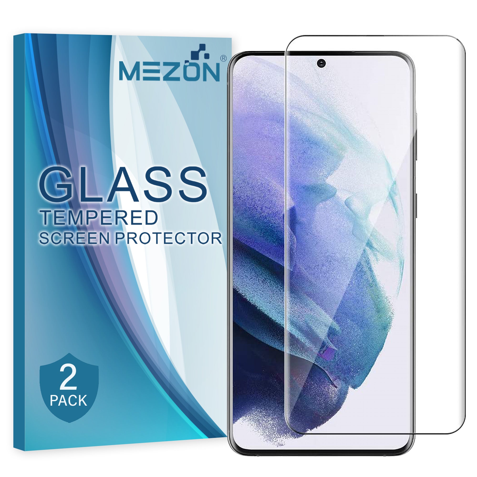 [2 Pack] Samsung Galaxy S21 5G Tempered Glass Crystal Clear Premium 9H HD Screen Protector by MEZON – Case Friendly, Shock Absorption (S21, 9H)
