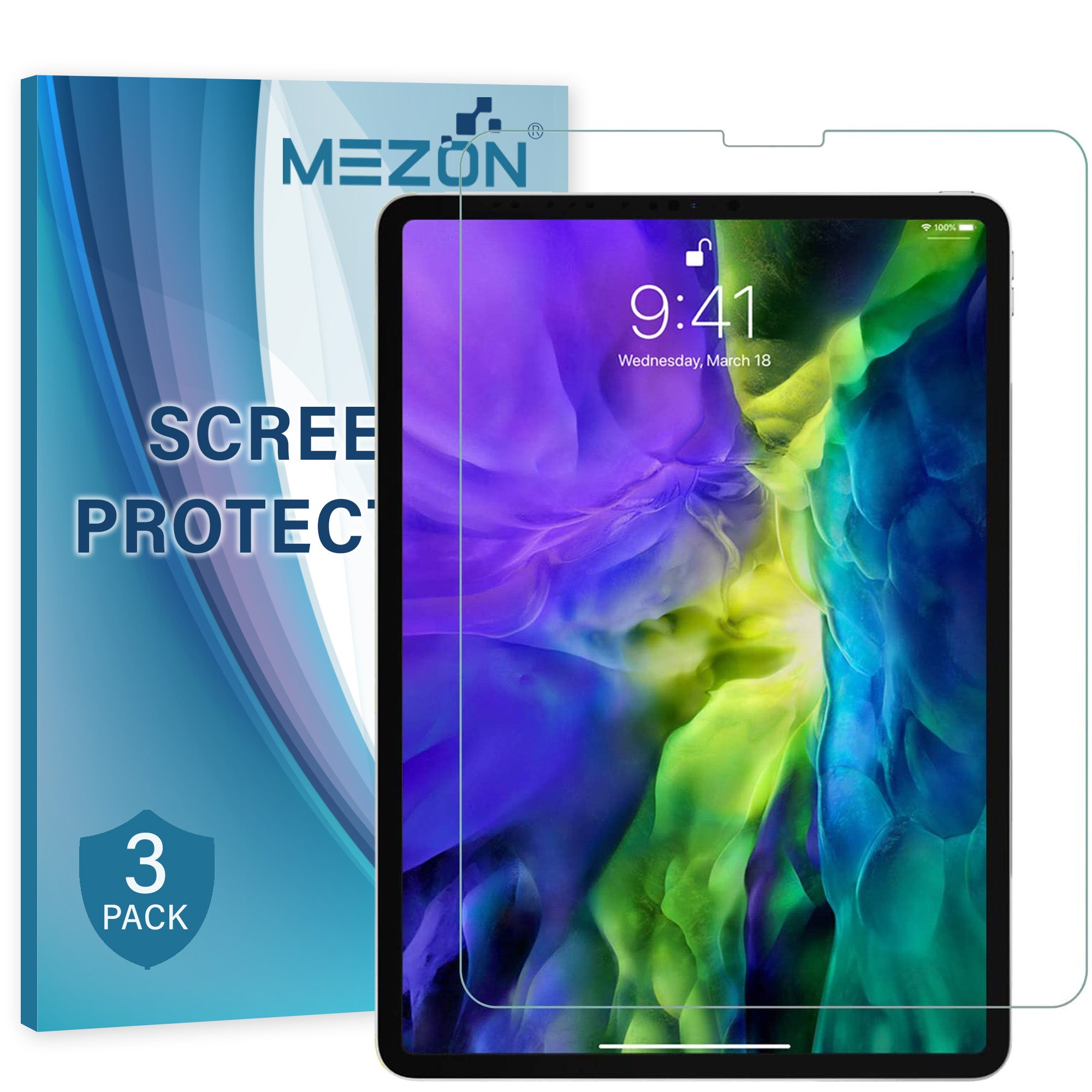 [3 Pack] Apple iPad Pro 11" 2020 Anti-Glare Matte Film Screen Protector by MEZON – Face ID Compatible, Case and Pencil Friendly (iPad Pro 11", Matte)