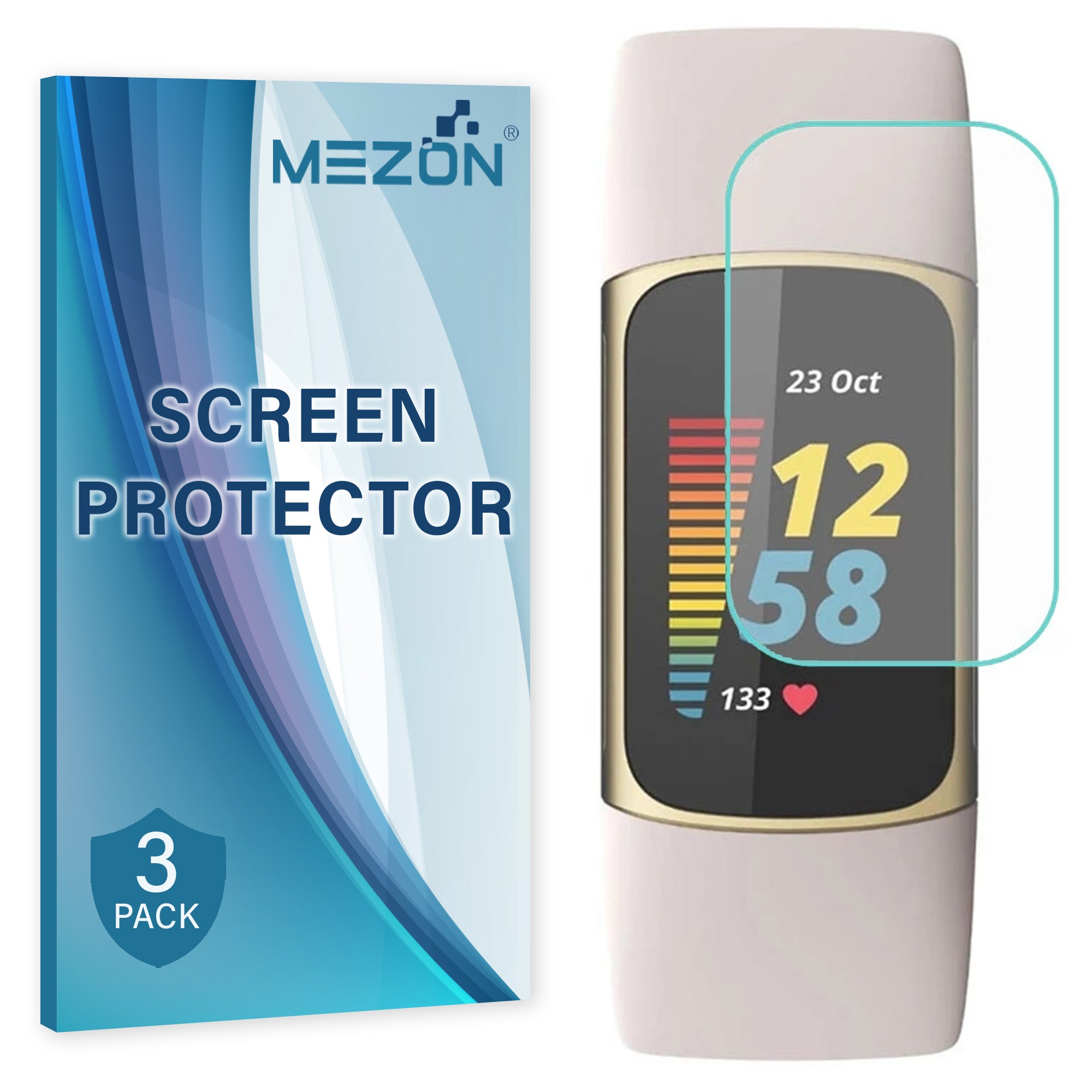 [3 Pack] Fitbit Charge 5 Ultra Clear Screen Protector TPU Film for Fitness Tracker by MEZON – High Protection, Shock Absorption (Charge 5, Clear)