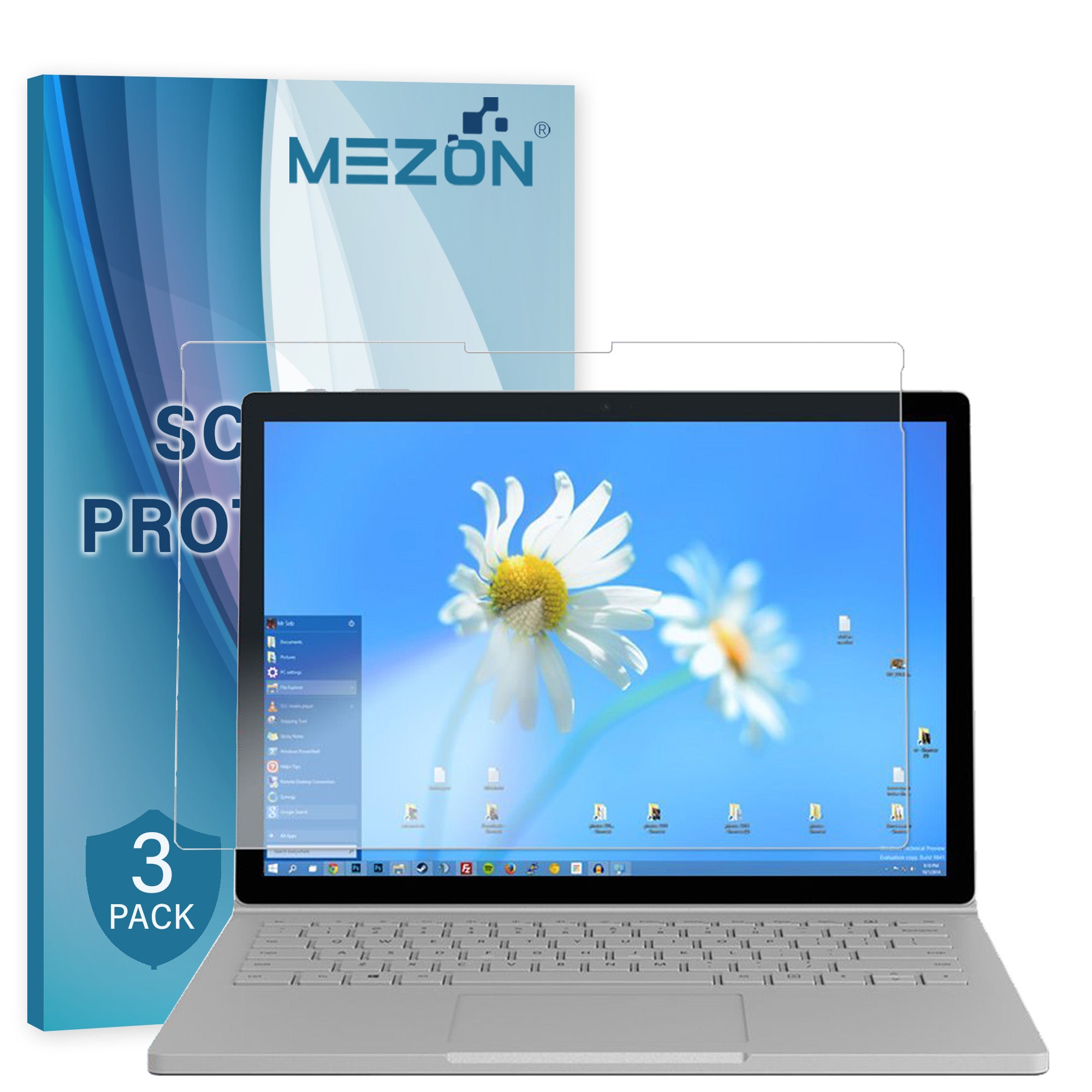 [3 Pack] Microsoft Surface Book 2 (13.5") Anti-Glare Matte Film Screen Protector by MEZON – Case and Surface Pen Friendly, Shock Absorption
