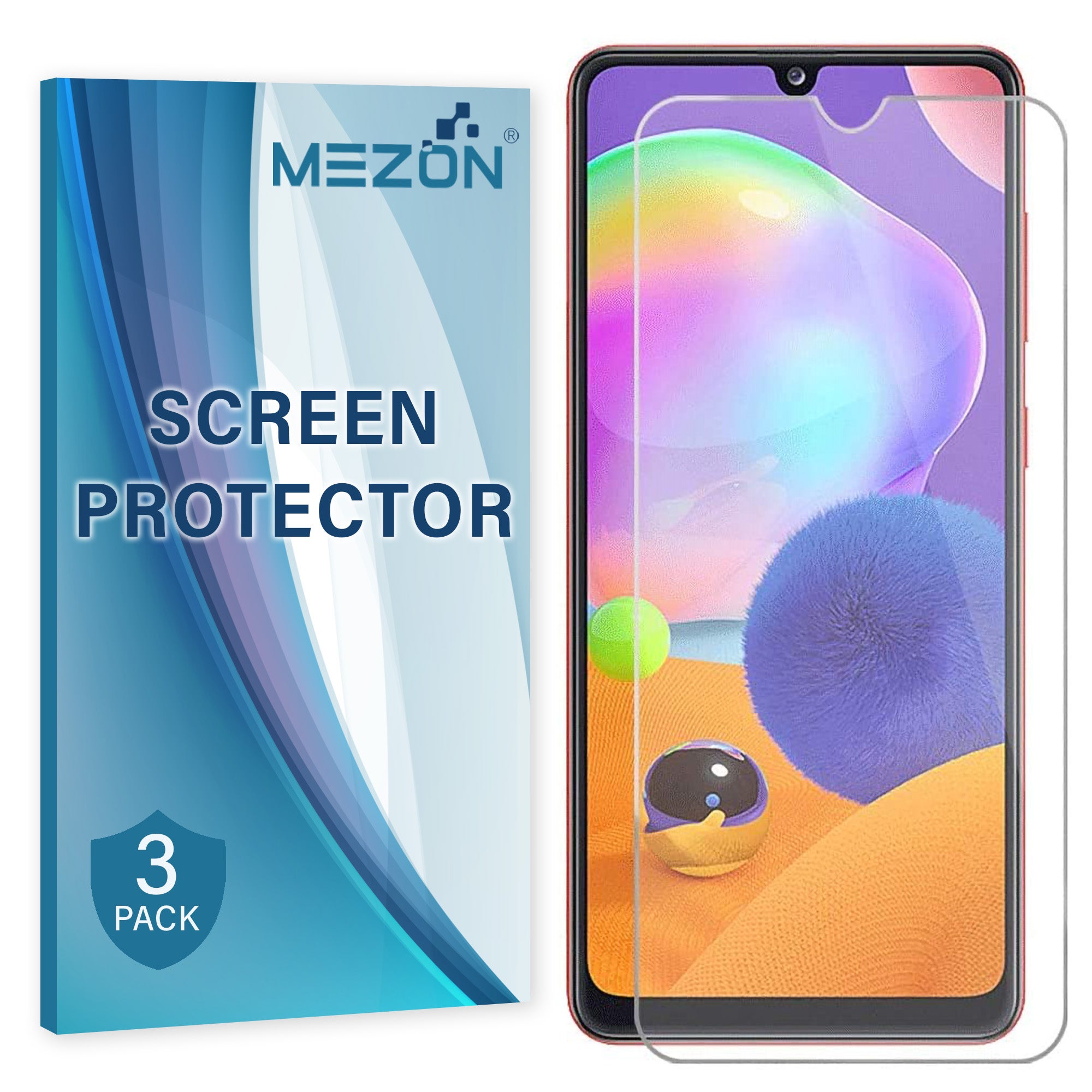 [3 Pack] Samsung Galaxy A31 Ultra Clear Screen Protector Film by MEZON – Case Friendly, Shock Absorption (A31, Clear)