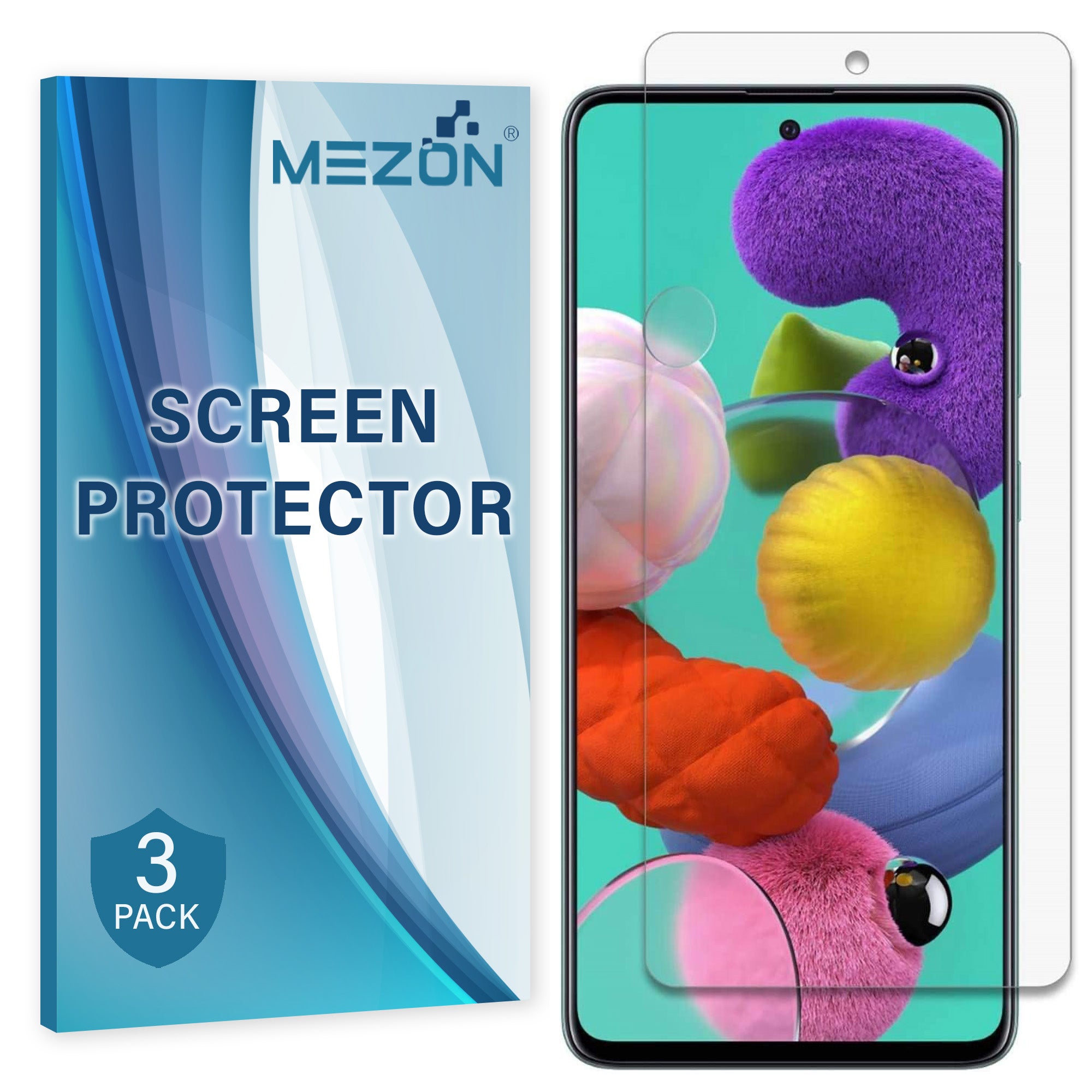 [3 Pack] Samsung Galaxy A51 Ultra Clear Screen Protector Film by MEZON – Case Friendly, Shock Absorption (A51, Clear)