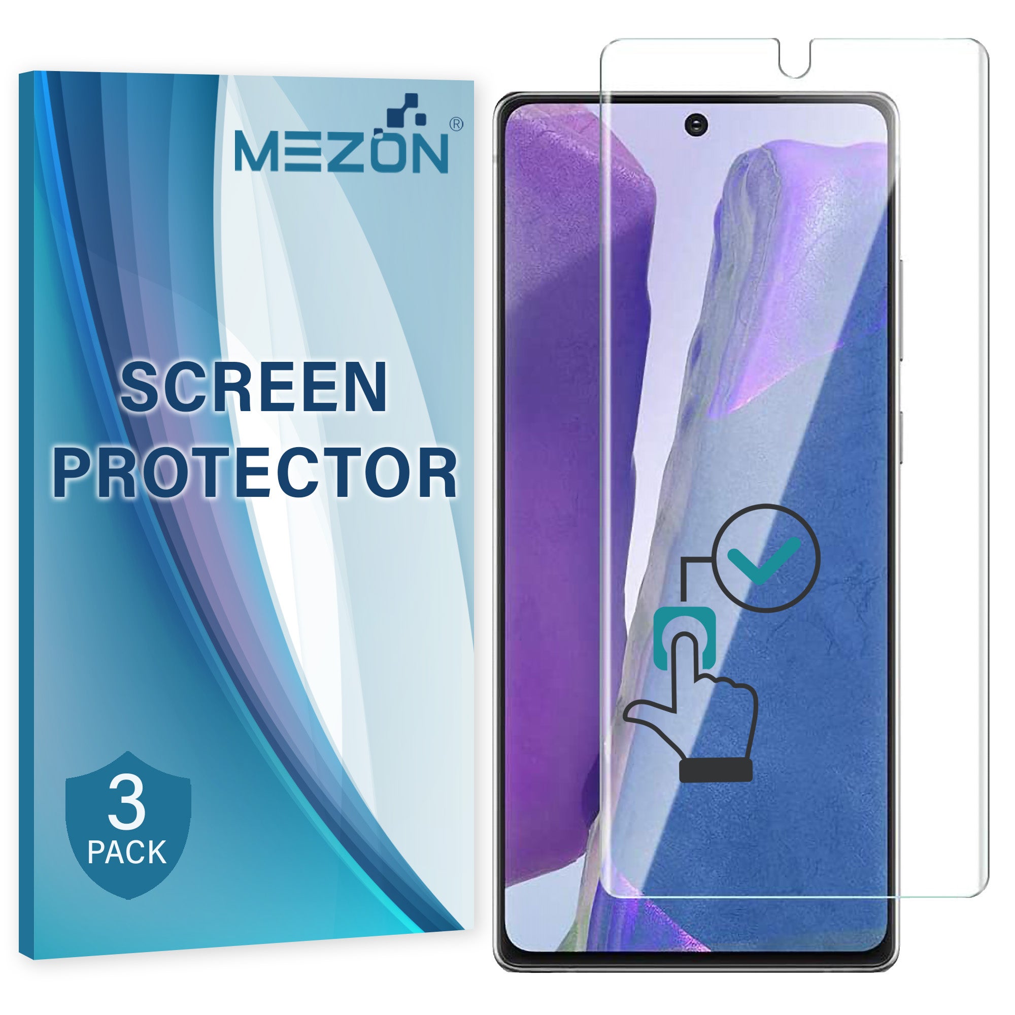 [3 Pack] Samsung Galaxy Note 20 / Note20 5G Clear Edge-to-Edge Full Coverage Screen Protector Film by MEZON – Fingerprint Sensor Compatible (Note 20, Clear)