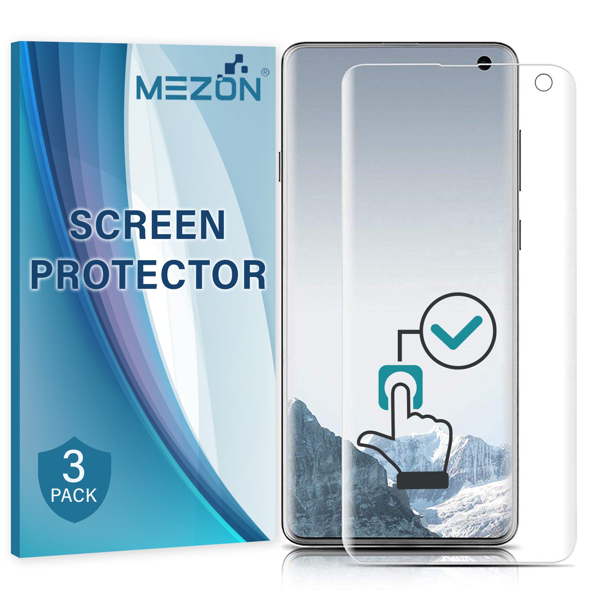[3 Pack] Samsung Galaxy S10 Ultra Clear Edge-to-Edge Full Coverage Screen Protector Film by MEZON – Fingerprint Sensor Compatible (S10, Clear)