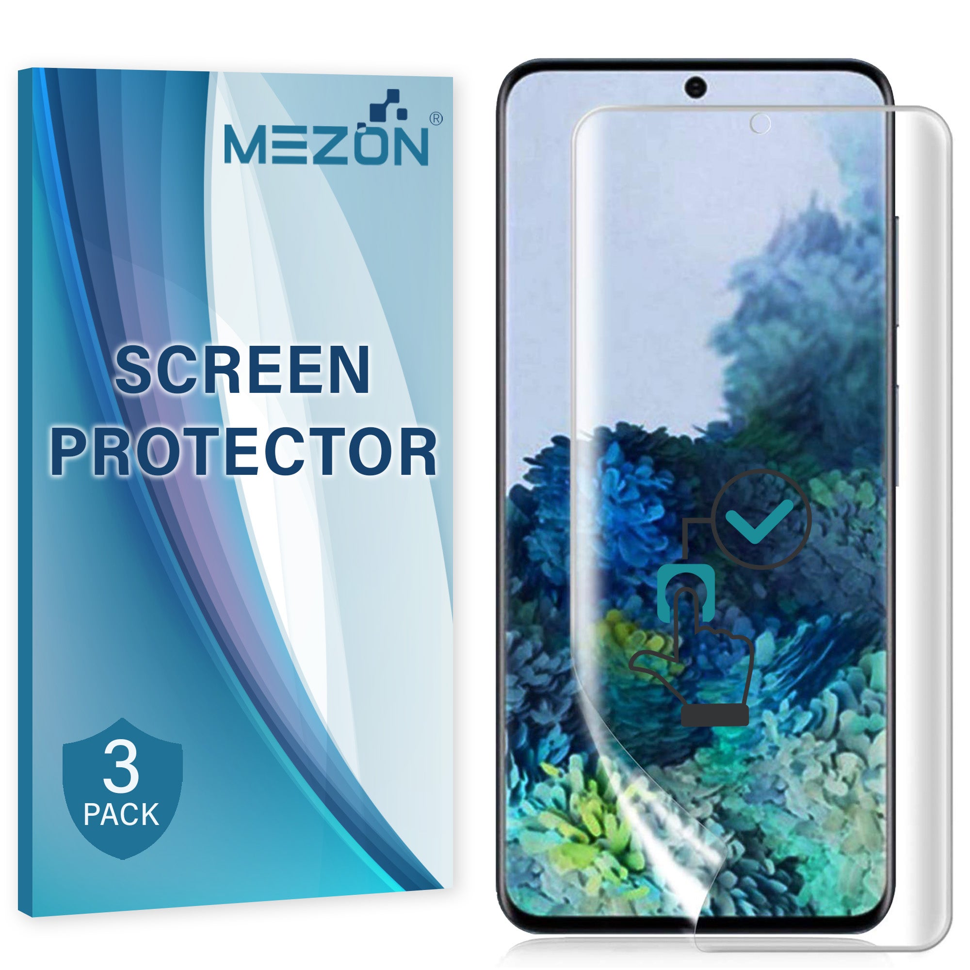 [3 Pack] Samsung Galaxy S20 Premium Clear Edge-to-Edge Full Coverage Screen Protector Film by MEZON – Fingerprint Sensor Compatible (S20, Clear)