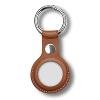 MEZON Brown PU Leather Protective Case Holder for Apple AirTag Tracker with Keychain Ring (Leather, Brown)
