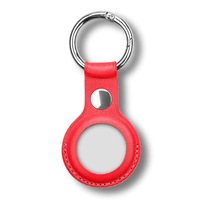 MEZON Red PU Leather Protective Case Holder for Apple AirTag Tracker with Keychain Ring (Leather, Red)