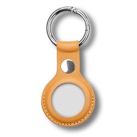 MEZON Yellow PU Leather Protective Case Holder for Apple AirTag Tracker with Keychain Ring (Leather, Yellow)