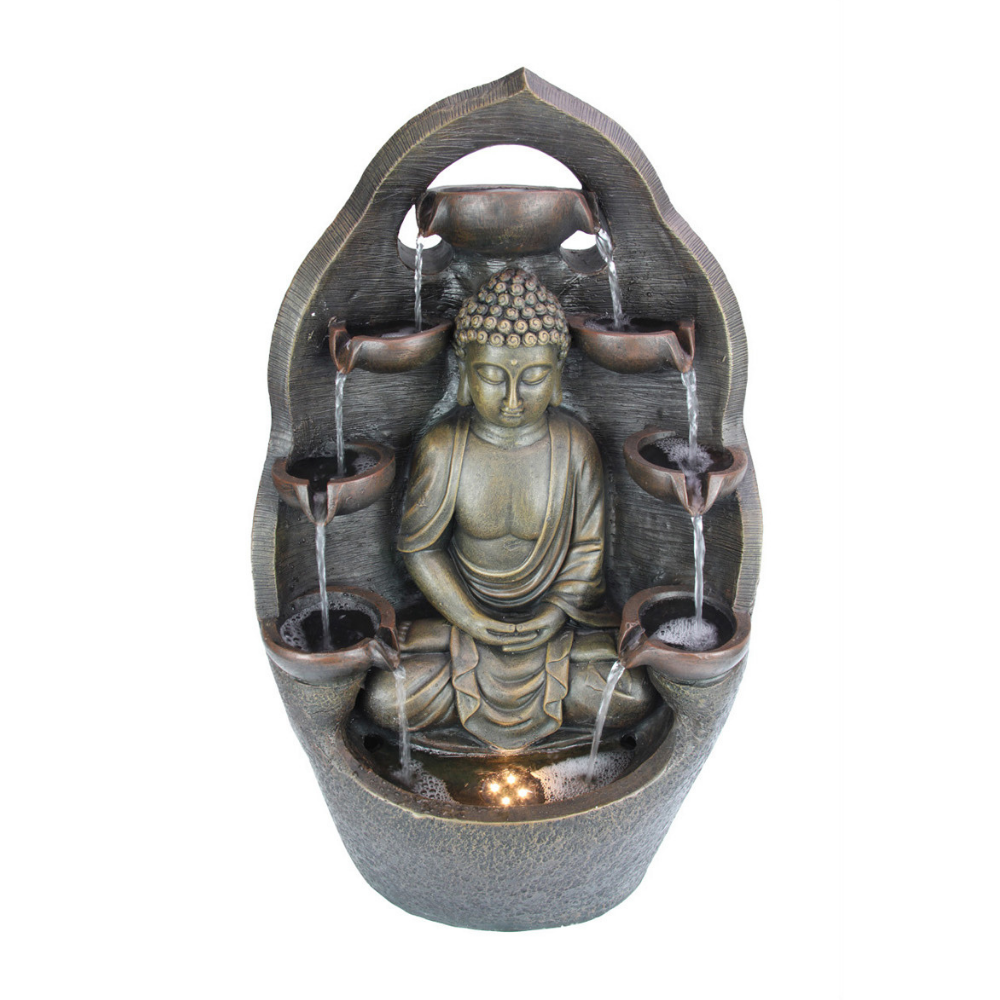 60cm Buddha Statue in Cascading Water Fountain with Light, Outdoor