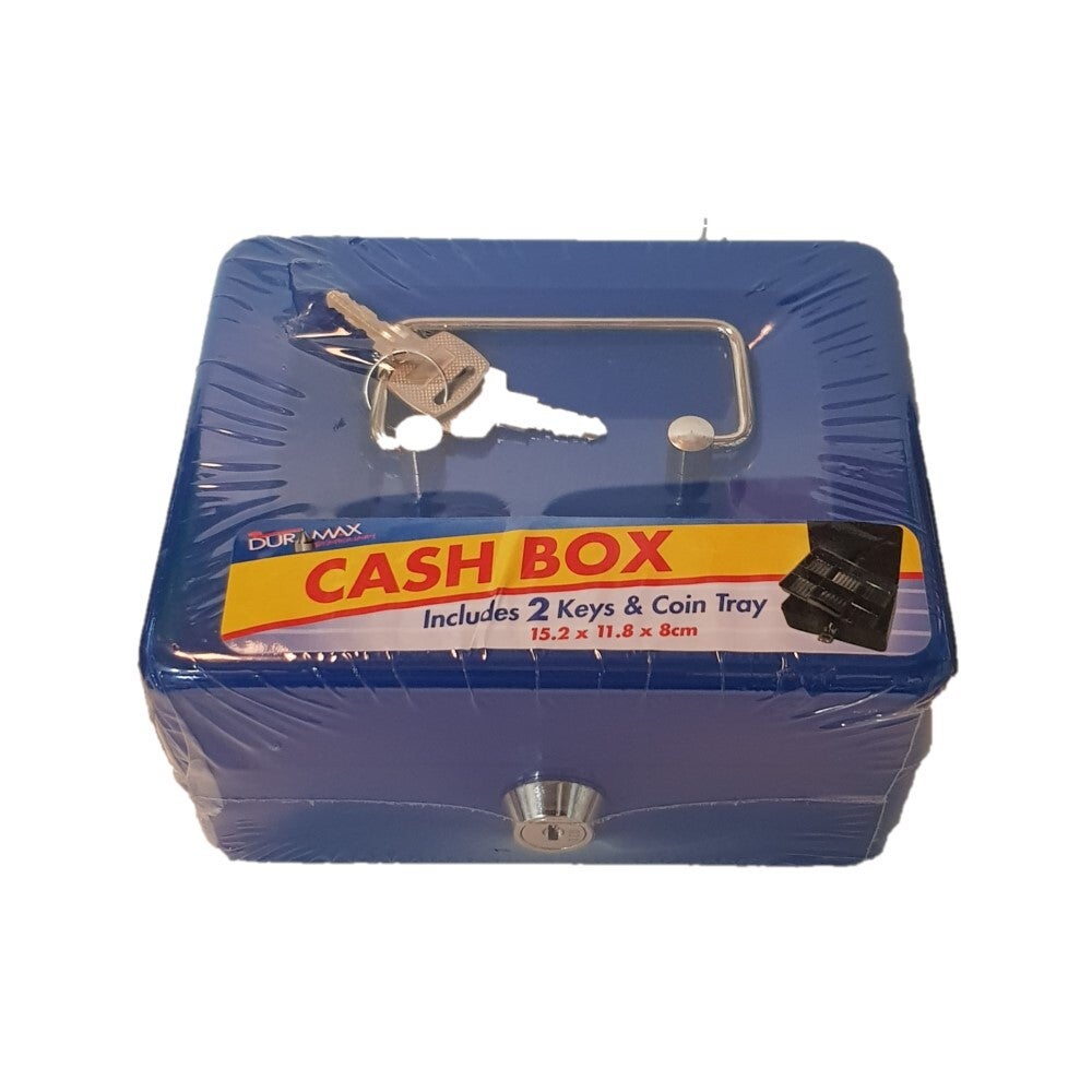 15cm Blue Metal Petty Cash Draw Tin Safe Heavy Duty