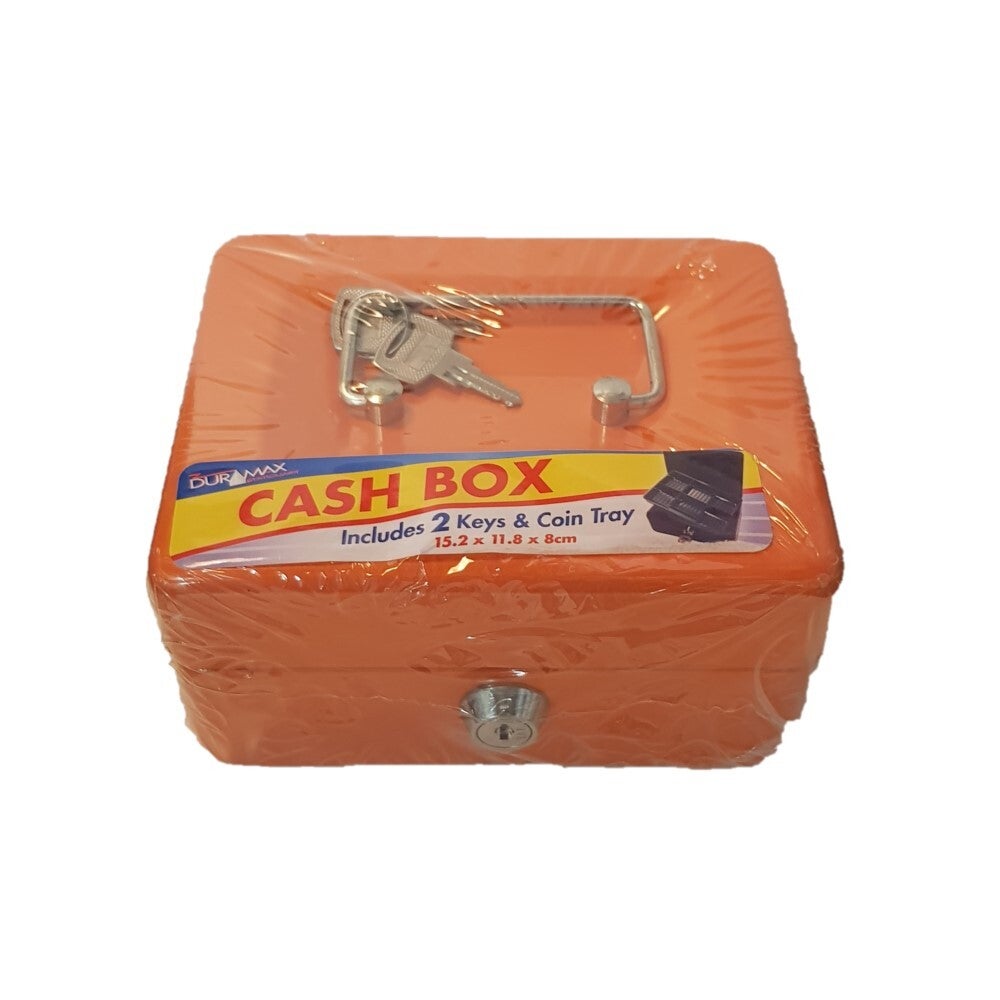 15cm Orange Metal Petty Cash Draw Tin Safe Heavy Duty